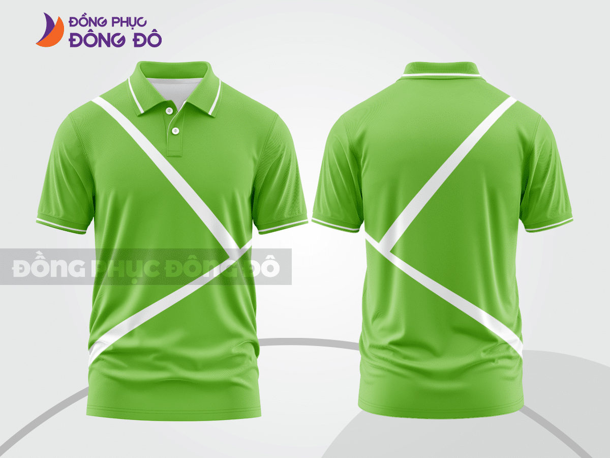 Mẫu áo polo basic đồng phục văn phòng màu xanh lá non phối trắng họa tiết chữ X ctpb5372
