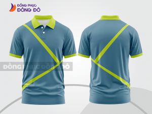 Mẫu áo thun polo basic đồng phục công ty màu xanh navy phối xanh chuối họa tiết line chéo ctpb5399