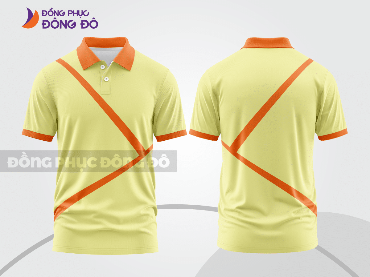 Mẫu polo basic đồng phục doanh nghiệp màu kem phối cam họa tiết line chéo ctpb5400