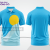 Mẫu áo thun polo basic đồng phục nhân viên màu xanh cyan phối vàng họa tiết oval ctpb5424