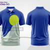 Mẫu polo basic đồng phục văn phòng màu xanh dương phối xanh chuối họa tiết oval ctpb5425