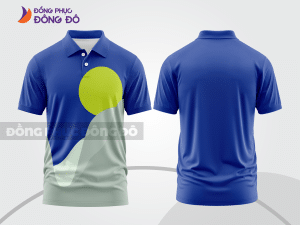 Mẫu polo basic đồng phục văn phòng màu xanh dương phối xanh chuối họa tiết oval ctpb5425