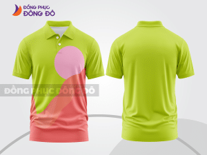Mẫu áo polo basic đồng phục công ty màu xanh chuối phối hồng phấn họa tiết oval ctpb5426