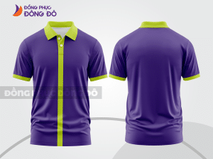 Mẫu polo basic đồng phục doanh nghiệp màu tím phối xanh chuối kẻ dọc ctpb5463