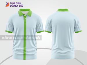 Mẫu áo polo basic đồng phục công sở màu trắng phối xanh chuối kẻ dọc ctpb5464