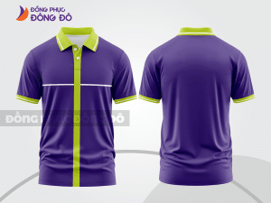 Mẫu áo polo basic đồng phục công sở màu tím phối xanh chuối kẻ dọc ctpb5504