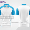 Mẫu áo polo basic đồng phục công ty màu trắng phối xanh cyan mảng vai ctpb5584