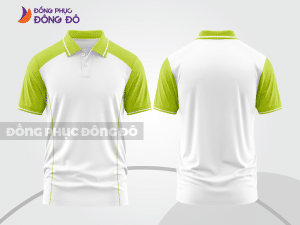 Mẫu polo basic đồng phục doanh nghiệp màu trắng phối xanh chuối mảng vai ctpb5586