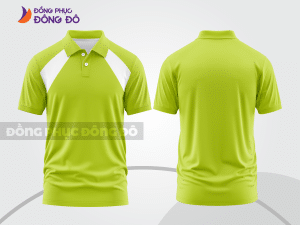 Mẫu áo polo basic đồng phục công sở màu xanh chuối phối trắng mảng vai ctpb5630