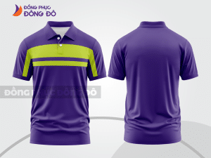 Mẫu áo polo basic đồng phục văn phòng màu tím phối xanh chuối kẻ ngang ngực ctpb5672