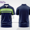 Mẫu áo thun polo basic đồng phục công ty màu xanh navy phối xanh chuối kẻ ngang ngực ctpb5673