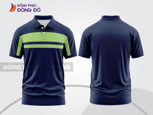 Mẫu áo thun polo basic đồng phục công ty màu xanh navy phối xanh chuối kẻ ngang ngực ctpb5673