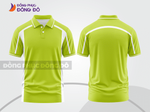 Mẫu polo basic đồng phục văn phòng màu xanh chuối phối trắng kẻ ngang ngực ctpb5682