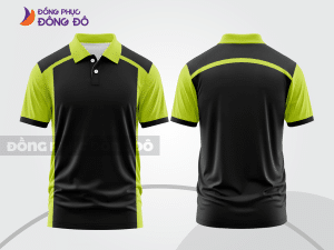 Mẫu áo polo basic đồng phục công sở màu đen phối xanh chuối kẻ ngang ngực ctpb5702