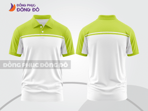 Mẫu áo polo basic đồng phục văn phòng màu xanh chuối phối trắng kẻ ngang ngực ctpb5736