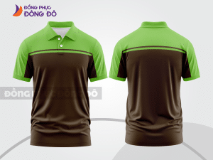 Mẫu áo polo basic đồng phục công ty màu nâu phối xanh chuối kẻ ngang ngực ctpb5753
