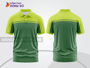 Mẫu áo thun polo basic đồng phục doanh nghiệp màu xanh chuối phối xanh rêu kẻ ngang ngực ctpb5754