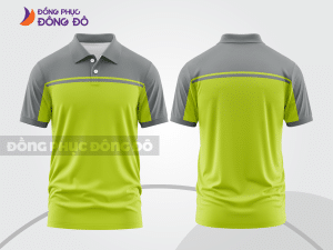 Mẫu polo basic đồng phục văn phòng màu xám phối xanh chuối kẻ ngang ngực ctpb5766