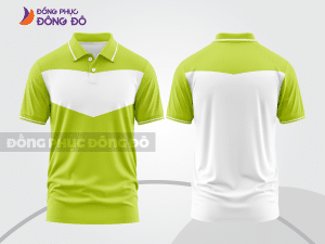 Mẫu áo thun polo basic đồng phục công ty màu xanh chuối phối trắng kẻ ngang ngực ctpb5788