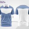 Mẫu áo polo basic đồng phục văn phòng màu xanh xám phối trắng kẻ ngang ngực ctpb5791