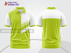 Mẫu áo thun polo basic đồng phục nhân viên màu xanh chuối phối trắng kẻ ngang ngực ctpb5795
