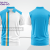 Mẫu áo polo basic đồng phục nhân viên màu xanh cyan phối trắng kẻ dọc lệch ctpb5827