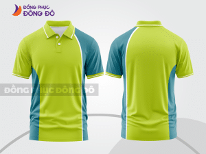 Mẫu áo thun polo basic đồng phục công ty màu xanh chuối phối trắng mảng vai ctpb5868