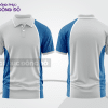 Mẫu áo polo basic đồng phục công ty màu trắng phối xanh dương mảng vai ctpb5878