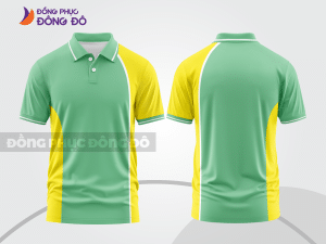 Mẫu áo polo basic đồng phục văn phòng màu xanh chuối phối xanh lá mảng vai ctpb5882
