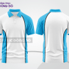 Mẫu áo polo basic đồng phục nhân viên màu trắng phối xanh cyan mảng vai ctpb5885