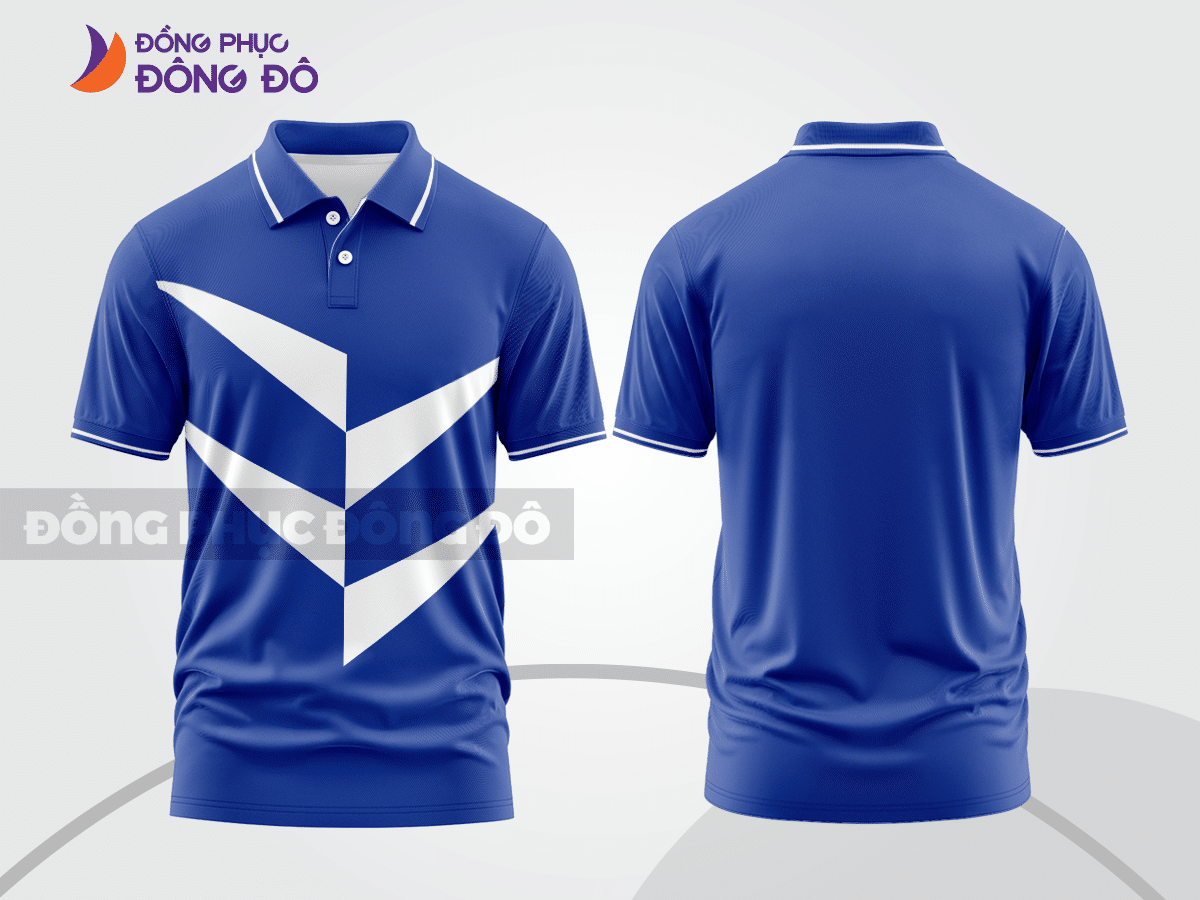 Mẫu áo thun polo basic đồng phục công sở màu xanh dương họa tiết chữ V ctpb5964