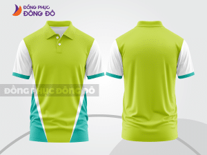 Mẫu áo thun polo basic đồng phục doanh nghiệp màu xanh chuối phối xanh ngọc họa tiết chữ V ctpb5986