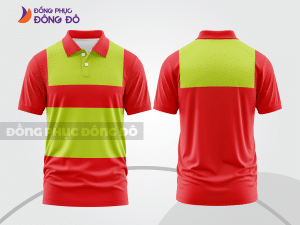 Mẫu polo basic đồng phục nhân viên màu đỏ phối xanh chuối kẻ ngang ngực ctpb6012