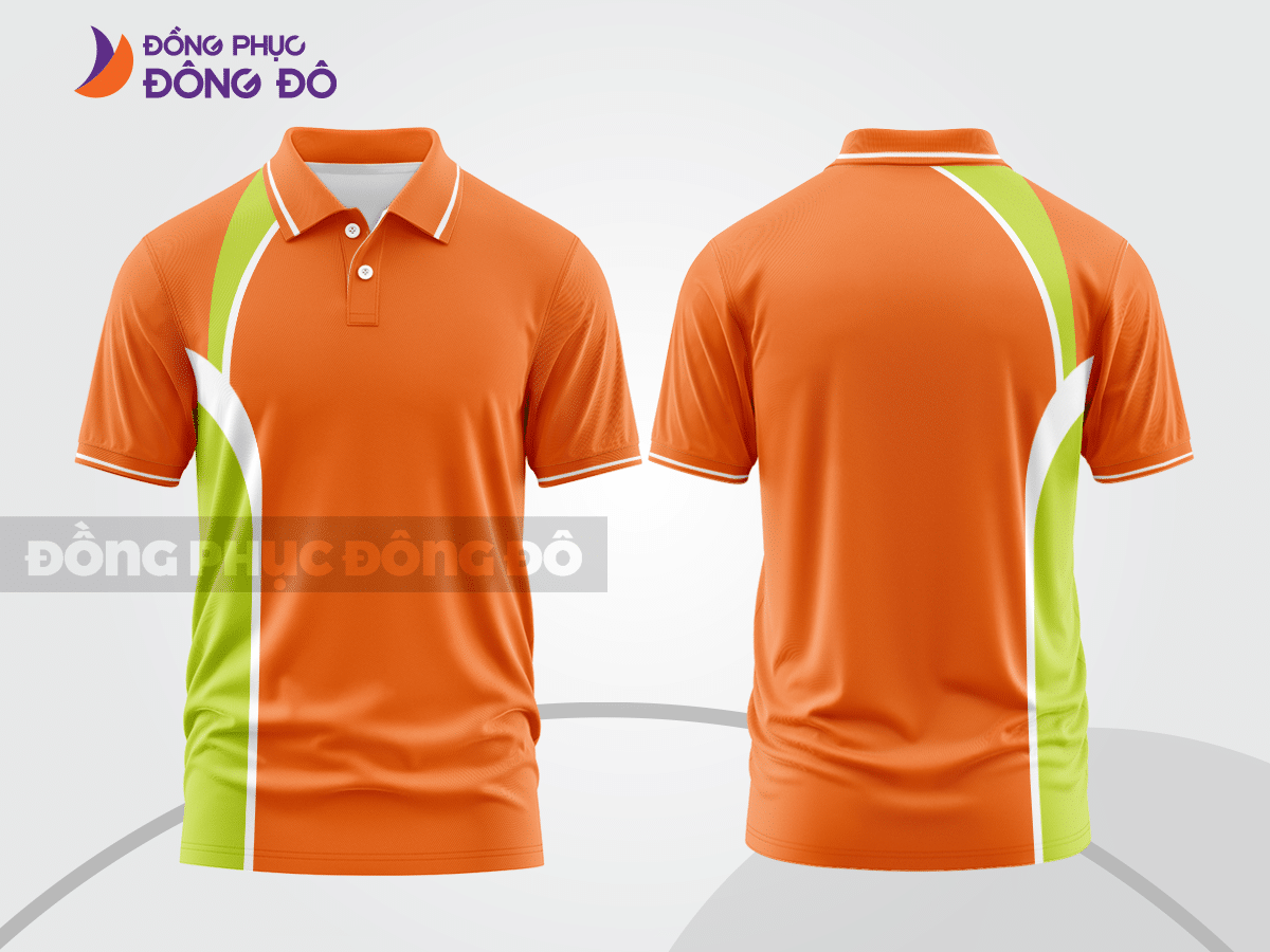Mẫu polo basic đồng phục văn phòng màu cam phối trắng mảng vai ctpb6023
