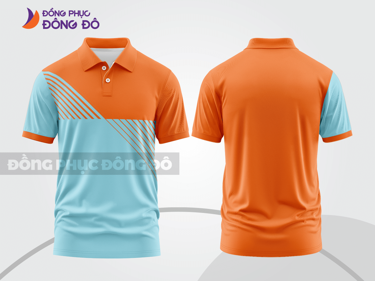 Mẫu áo polo basic đồng phục công ty màu cam phối trắng mảng vai ctpb6269