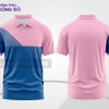 Mẫu polo basic đồng phục công sở màu hồng phấn phối xanh dương mảng vai ctpb6276