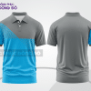 Mẫu polo basic đồng phục doanh nghiệp màu xanh cyan phối xám mảng vai ctpb6282
