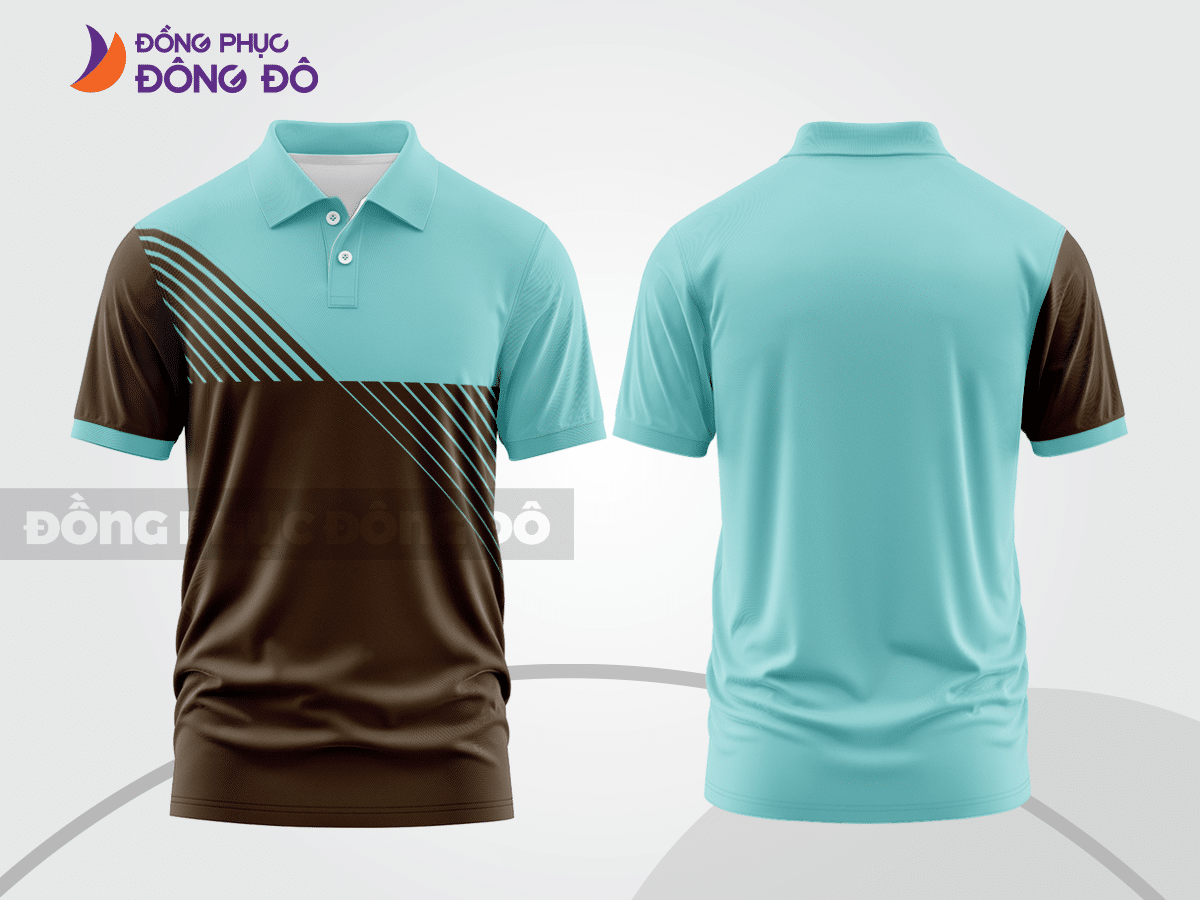 Mẫu áo polo basic đồng phục công sở màu nâu phối xanh da trời mảng vai ctpb6286