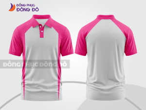 Mẫu áo polo basic đồng phục công ty màu trắng phối hồng cánh sen mảng vai ctpb6516