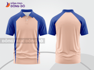 Mẫu áo polo basic đồng phục công sở màu hồng cam phối xanh dương mảng vai ctpb6543