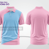 Mẫu áo polo basic đồng phục công ty màu hồng phấn phối xanh da trời họa tiết vòng cung ctpb6576