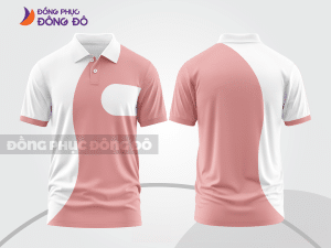 Mẫu áo polo basic đồng phục công ty màu hồng cam phối trắng họa tiết vòng cung ctpb6663