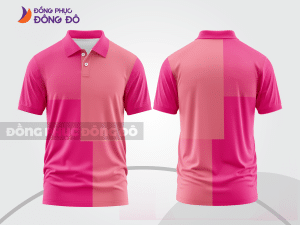 Mẫu áo polo basic đồng phục doanh nghiệp màu hồng cánh sen phối trắng kẻ dọc ctpb6741
