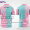 Mẫu polo basic đồng phục nhân viên màu hồng phấn phối xanh cyan kẻ dọc ctpb6742