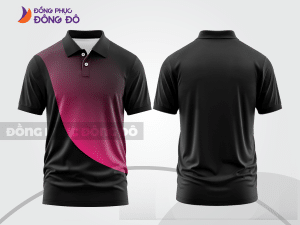 Mẫu áo polo basic đồng phục doanh nghiệp màu đen phối hồng cánh sen họa tiết chéo ctpb6771