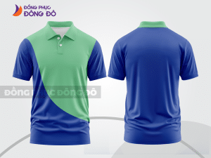 Mẫu áo polo basic đồng phục công ty màu xanh dương phối xanh chuối họa tiết chéo ctpb6778