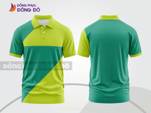 Mẫu polo basic đồng phục nhân viên màu xanh lá phối xanh chuối họa tiết chéo ctpb6788
