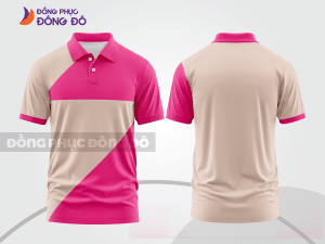 Mẫu áo polo basic đồng phục doanh nghiệp màu hồng phối kem mảng chéo ctpb6792