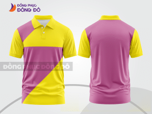 Mẫu áo polo basic đồng phục công ty màu vàng phối hồng mảng chéo ctpb6804