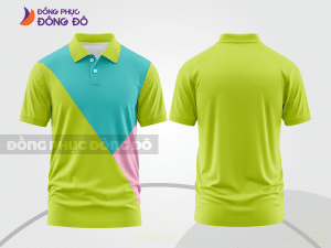 Mẫu polo basic đồng phục nhân viên màu xanh chuối phối xanh ngọc mảng chéo ctpb6808
